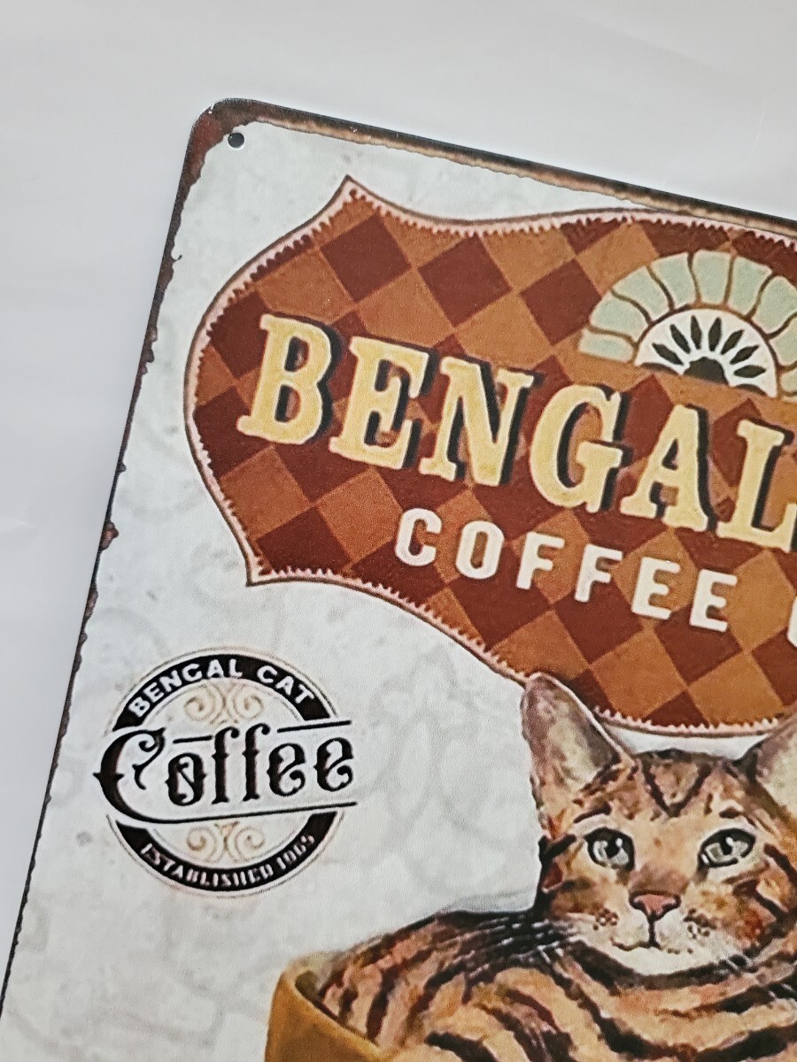 ブリキ看板　HANAKO　レトロ　猫カフェ　猫の看板　W3　ベンガル　キジトラ　カフェ　コーヒー　カプチーノ　ウェルカムボード_画像5