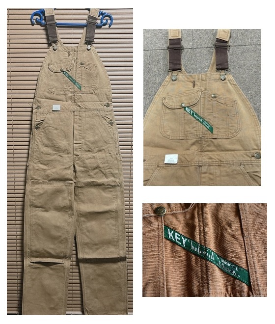  rare! dead stock *70~80s Vintage KEY IMPERIAL *USA made / double knee Brown Duck overall /W32L34
