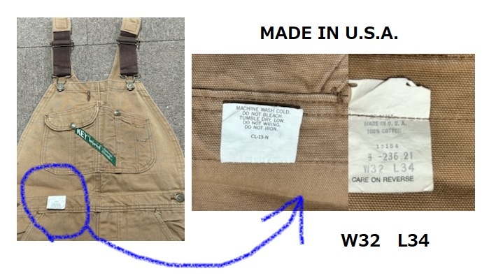  rare! dead stock *70~80s Vintage KEY IMPERIAL *USA made / double knee Brown Duck overall /W32L34