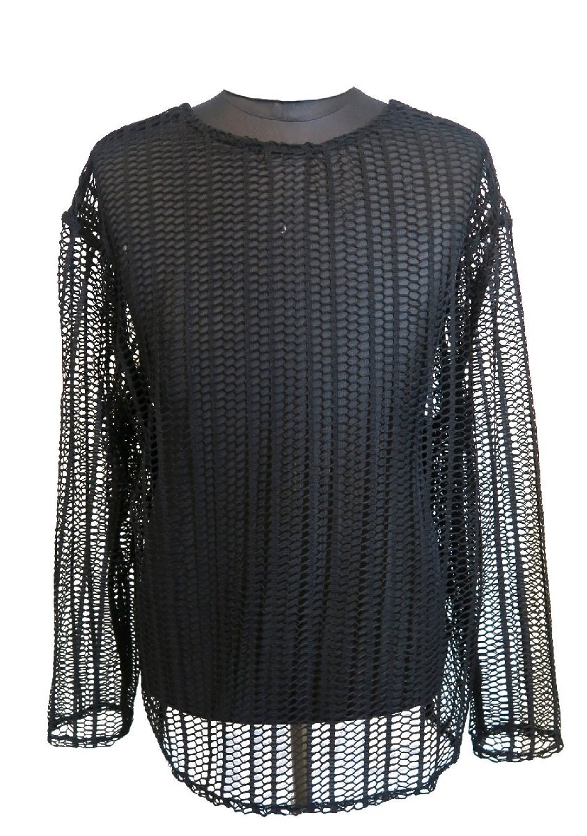 新品 3XLサイズ メッシュの長袖Tシャツ 1646 黒 ブラック シースルー 透け透けTシャツ レイヤード ヴィジュアル系 セクシー衣装 コスプレ_画像1