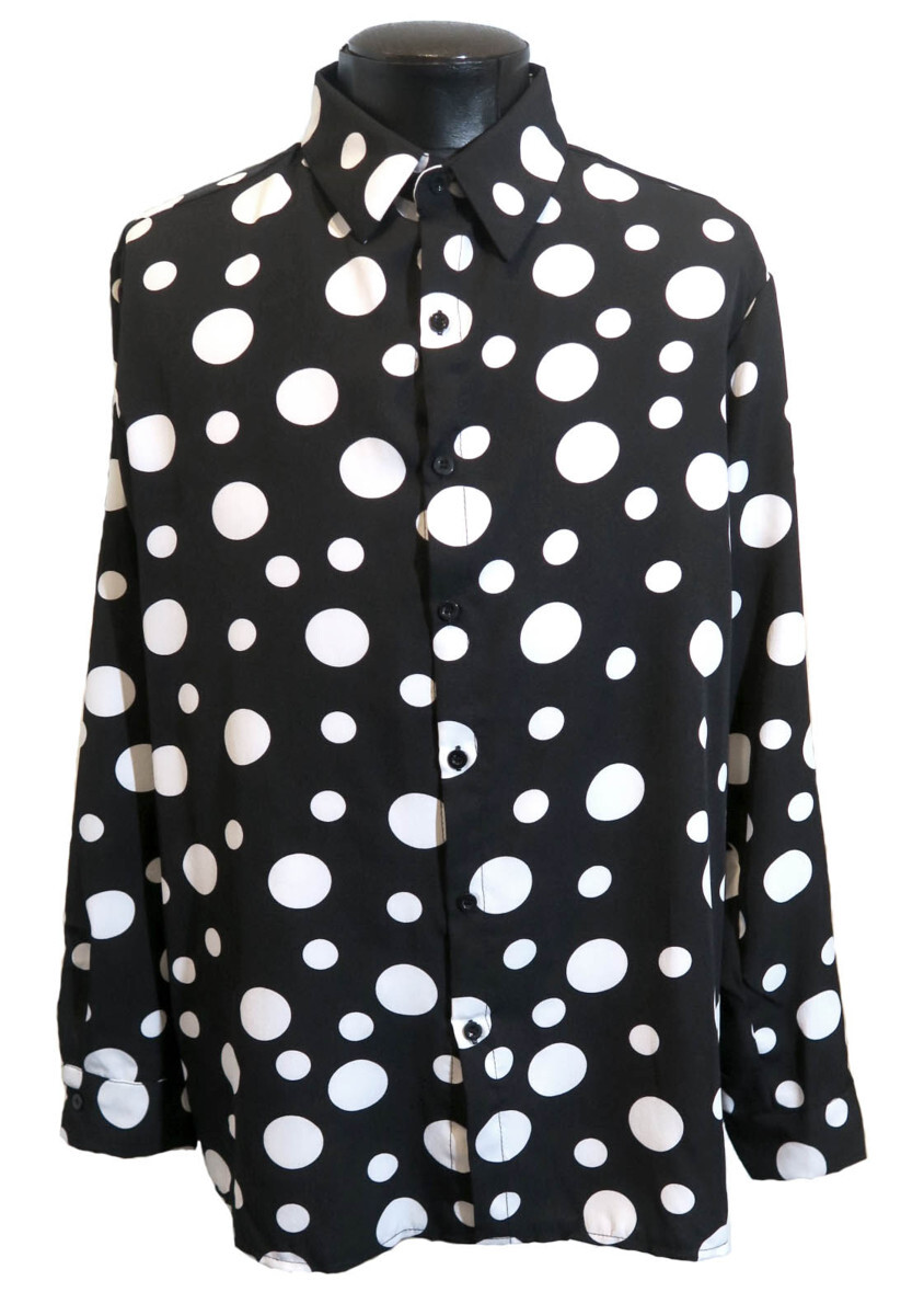 新品 Sサイズ ピエロの様な水玉シャツ ドット柄シャツ 1482 黒×白 BLACK WHITE ブラック ホワイト ヴィジュアル系 柄シャツ スプリング_画像1