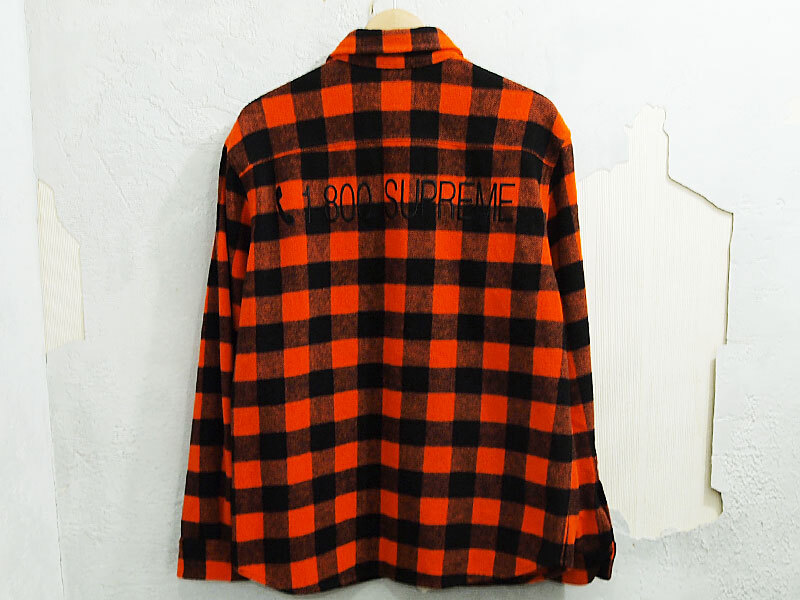 美品 Supreme 1-800 Buffalo Plaid Shirt バッファロー プレイド シャツ ロゴ オレンジ Orange シュプリーム Fの画像2