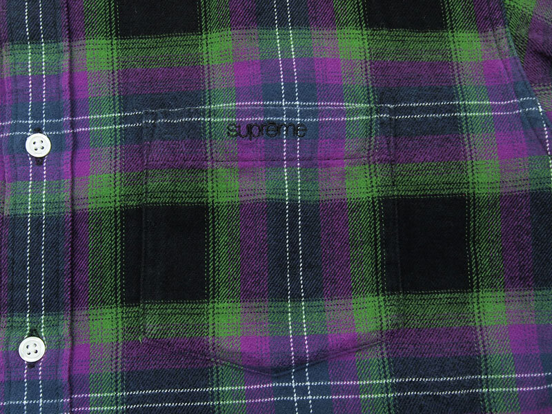 22SS Supreme Brushed Plaid Flannel Shirt プレイド フランネルシャツ チェック ロゴ M 黒 ブラック Black 紫 パープル シュプリーム F_画像4