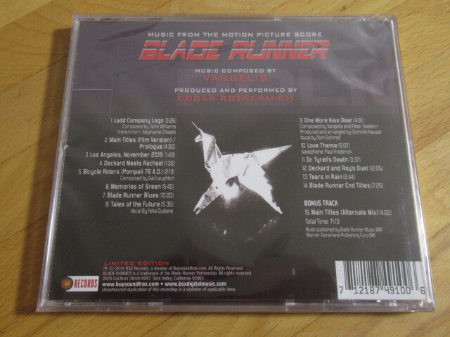 【新品未開封】 BLADE RUNNER ブレード・ランナー スコア【CD】送料無料～の画像2