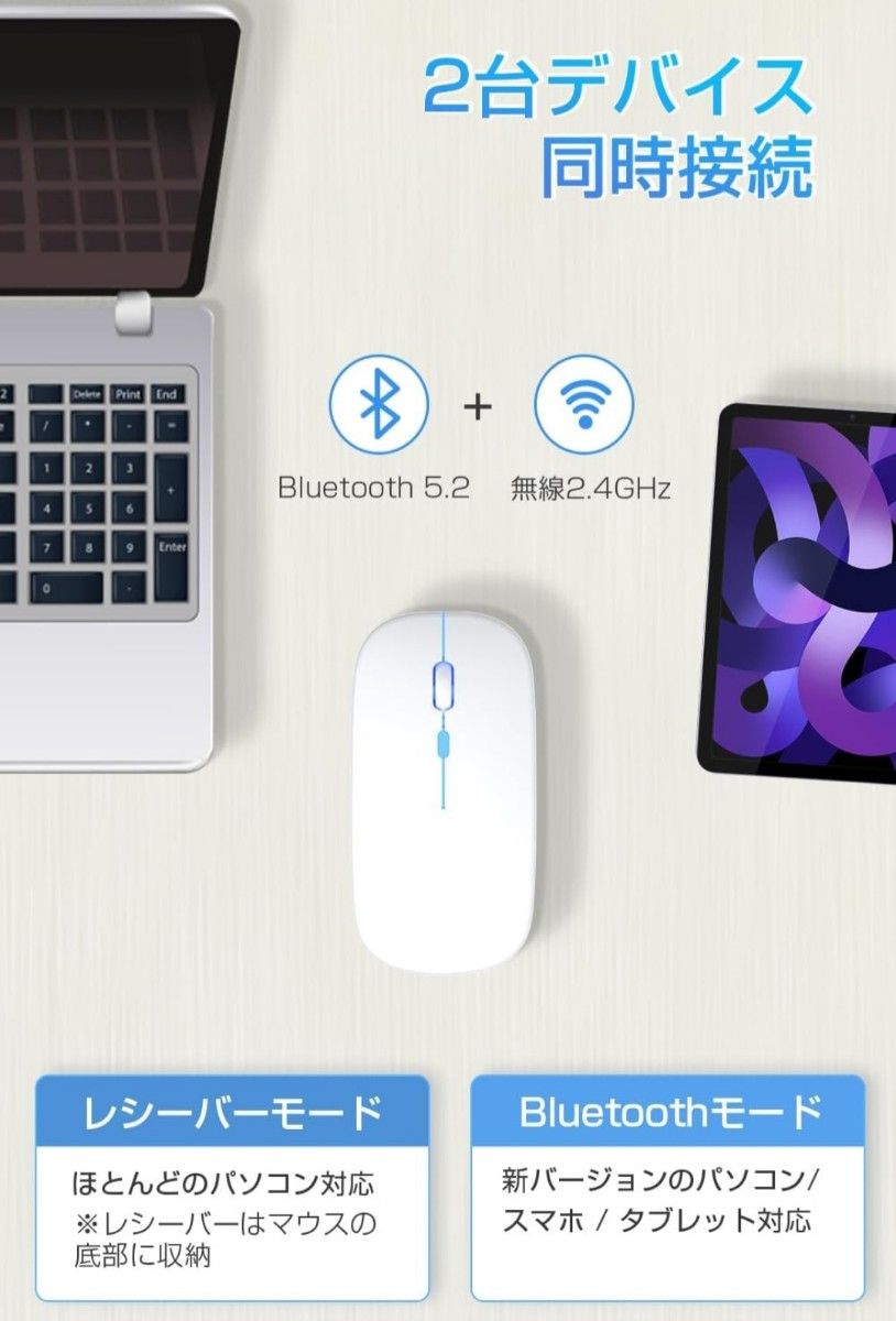 【美品】ワイヤレスマウス Type-C充電式 Bluetooth5.2 瞬時接続 超薄型 USB充電式 省エネルギー ブラック