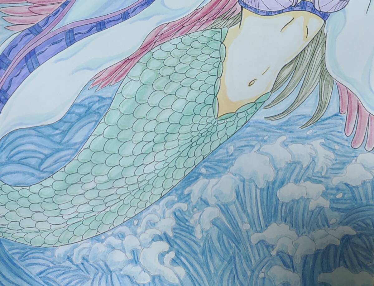 オリジナル 手描き イラスト 『 人魚の夢 』　 / アート 絵画 Art painting 同人　mermaid 　_画像3