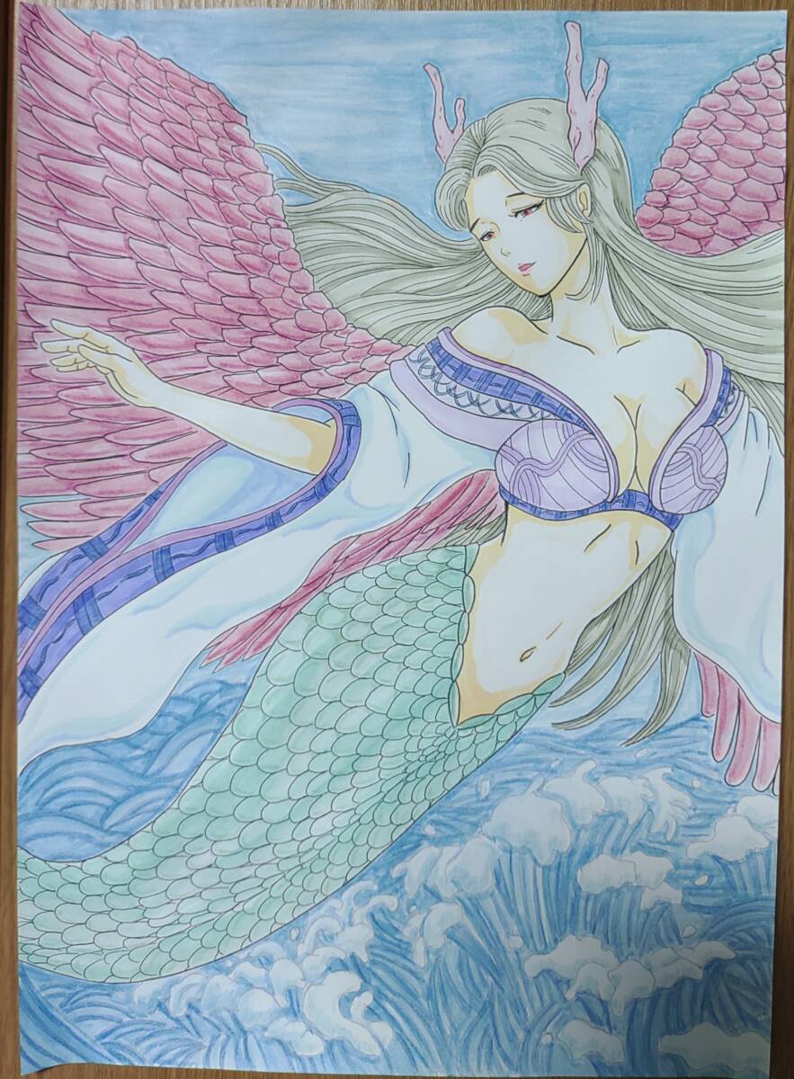 オリジナル 手描き イラスト 『 人魚の夢 』　 / アート 絵画 Art painting 同人　mermaid 　_画像4