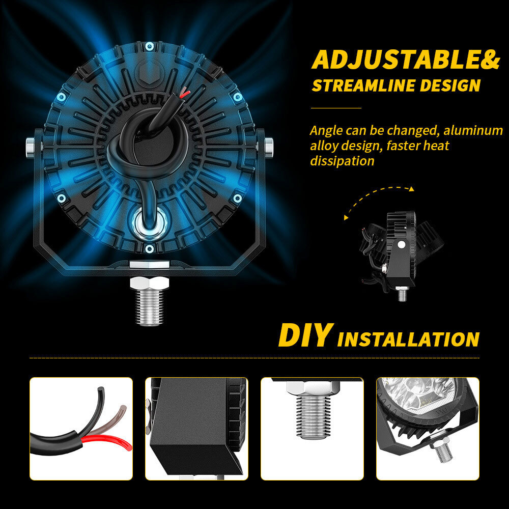 5 -inch 51W working light LED working light white yellow 5100LM spotlight projector lens construction machine road lighting construction site 2 piece 