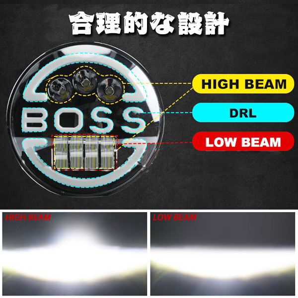 LED ヘッドライト 7インチ 65W BOSS JEEP JK TJ スズキジムニー ハマーH2 HI.Low切替式.DRL.ウインカー 12V~24V JK-BOSS 2個 新品_画像5