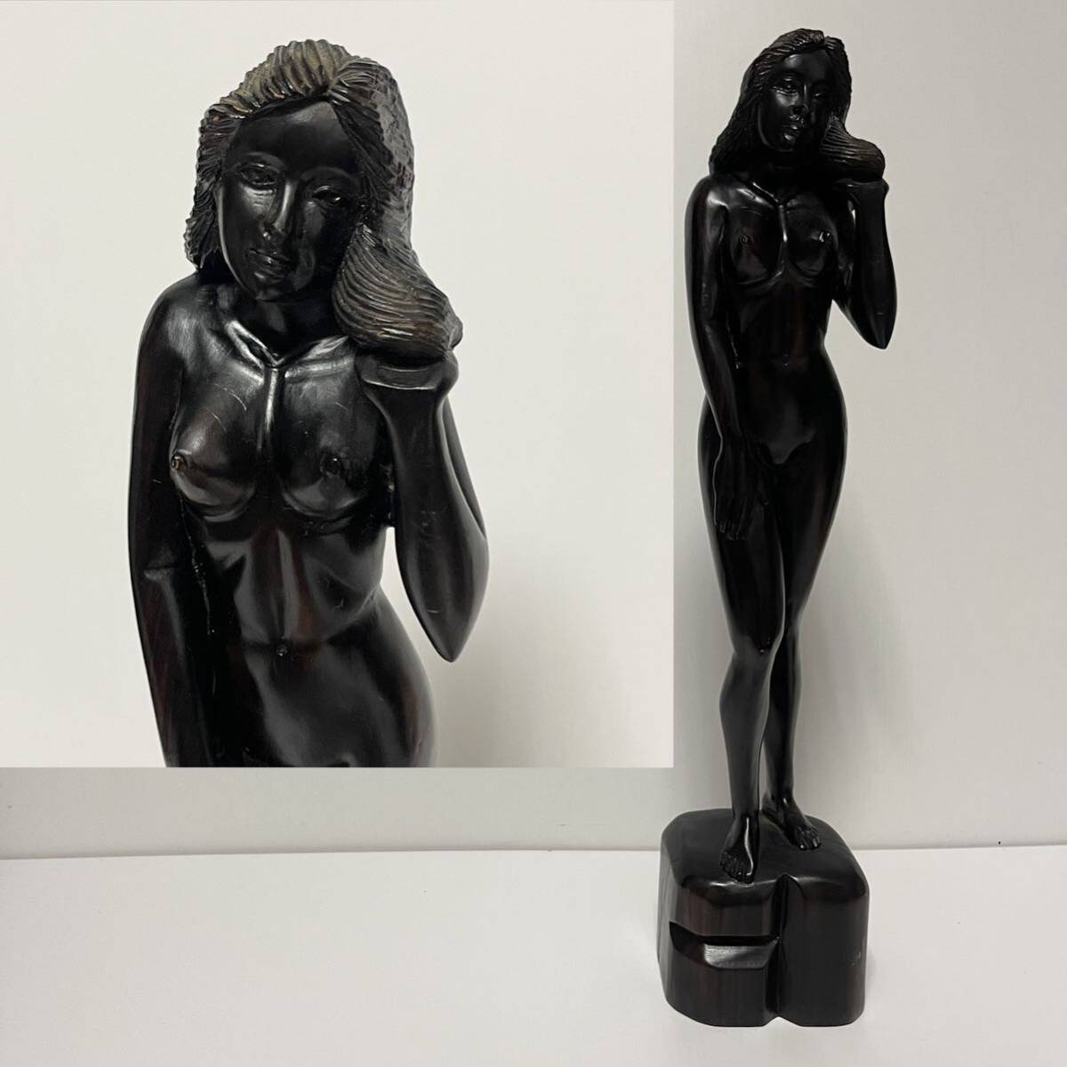 簡易クリーニング済 木彫り 裸婦像 ヌード 女性像 置物 インテリア 彫刻 美術品 オブジェ SW202の画像1