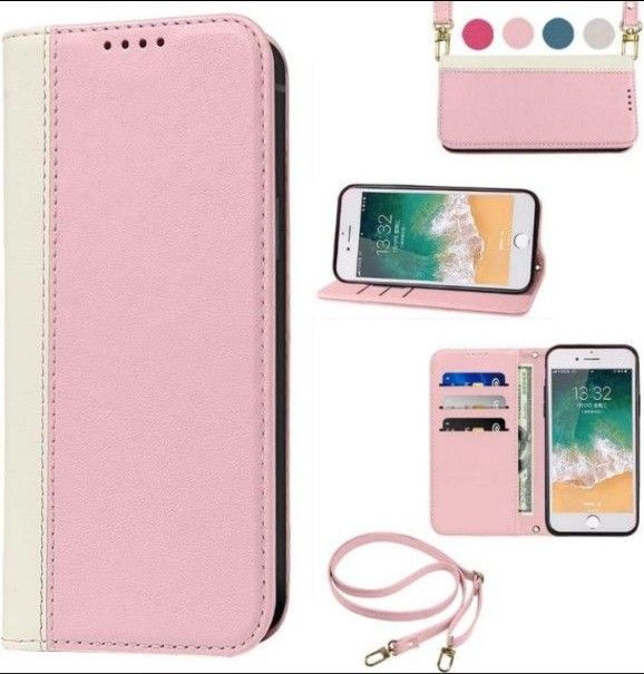 iPhone 14 Pro ケース手帳型 ショルダー財布型（ピンク+ホワイト） カード収納 手帳型
