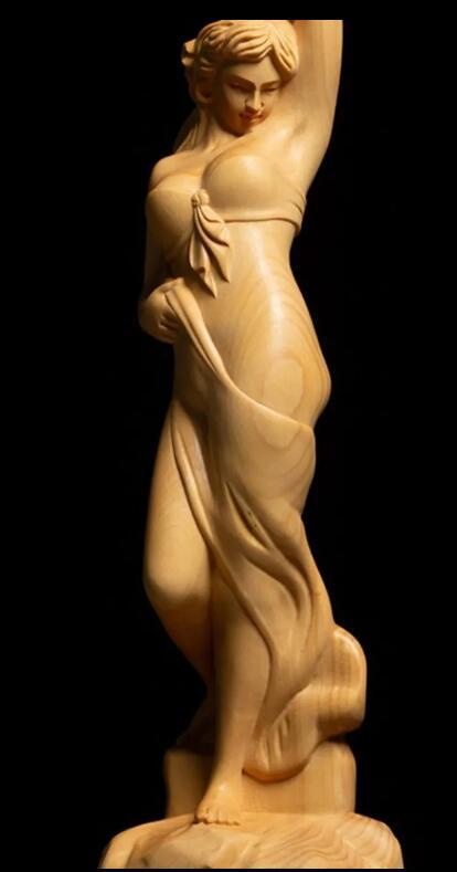 黄楊木*木彫りのアイデア実木彫刻のセクシーな美人の置物_画像3
