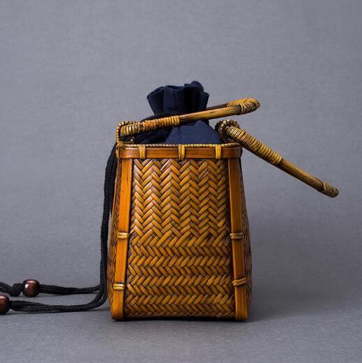 竹編みバッグ茶道具収納手編みバッグ和風弁当バッグ竹包み_画像2