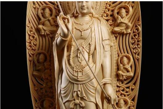 総檜材 仏教工芸品 木彫仏教 精密彫刻 極上品 仏師で仕上げ品 日光観音菩薩立像 高43cmの画像4