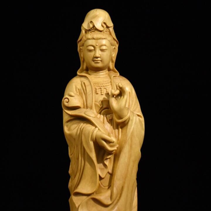小葉黄楊木彫り如意観音神像置物の画像6