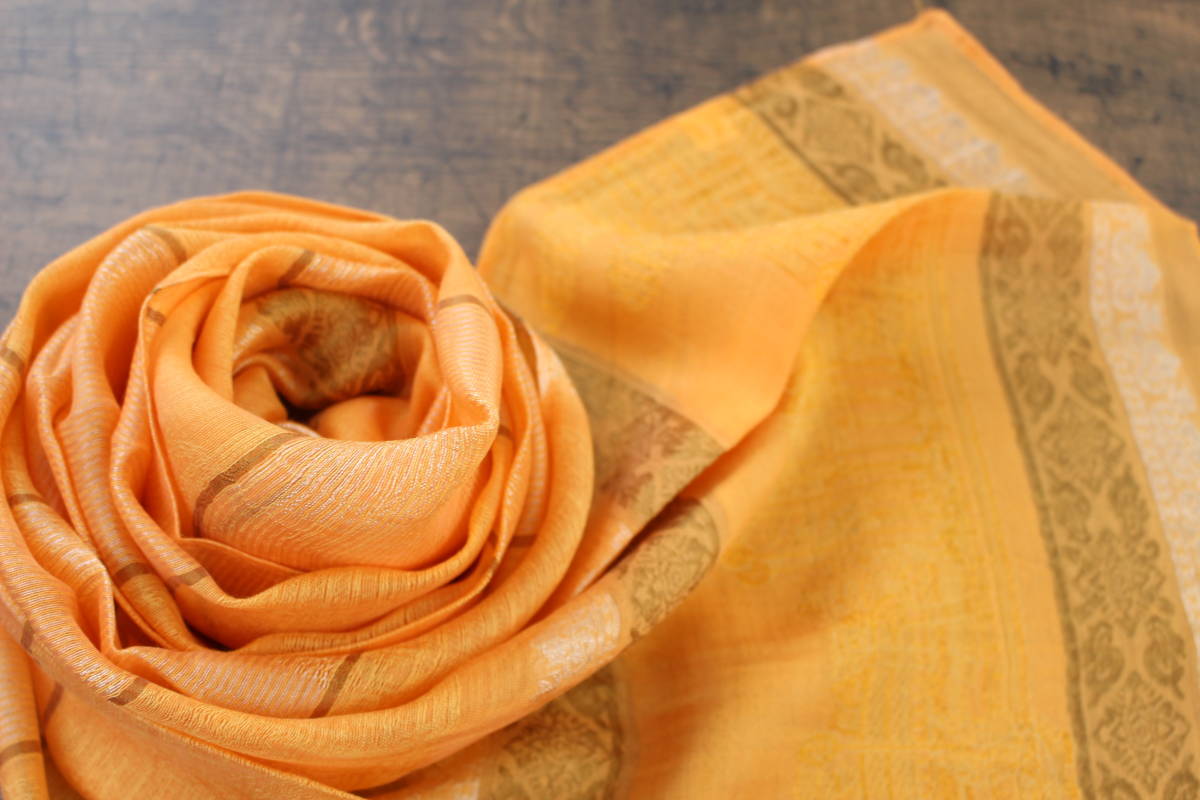  new shortage of stock hand [ silk 100% SILK] Anne call watt pattern orange ORANGE Gold GOLD gold scarf / stole 