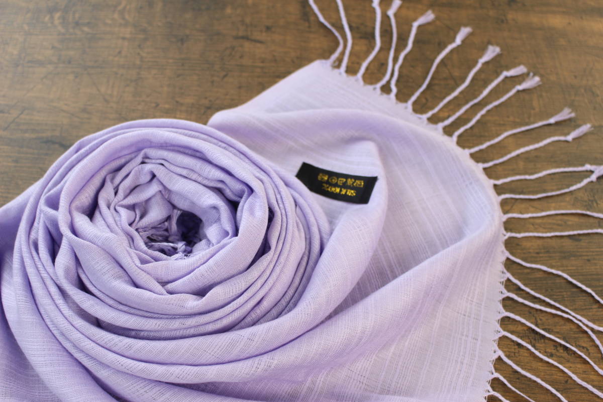 新品 春色 薄手【シルク100% SILK】無地 パステルパープル PURPLE 紫 Plain 大判 ストール