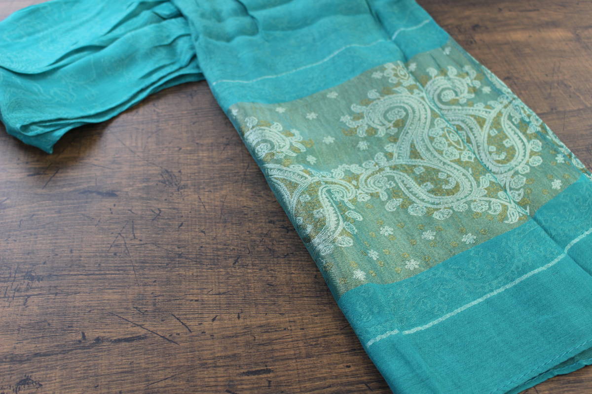  new goods spring color thin [ silk 100% SILK]peiz Lee pattern emerald green green E.GREEN Gold GOLD gold scarf / stole 