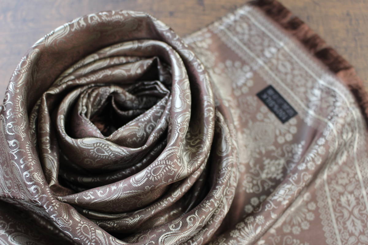  new shortage of stock hand [ silk 100% SILK]peiz Lee pattern car in Brown tea color S.BROWN large size stole / scarf 