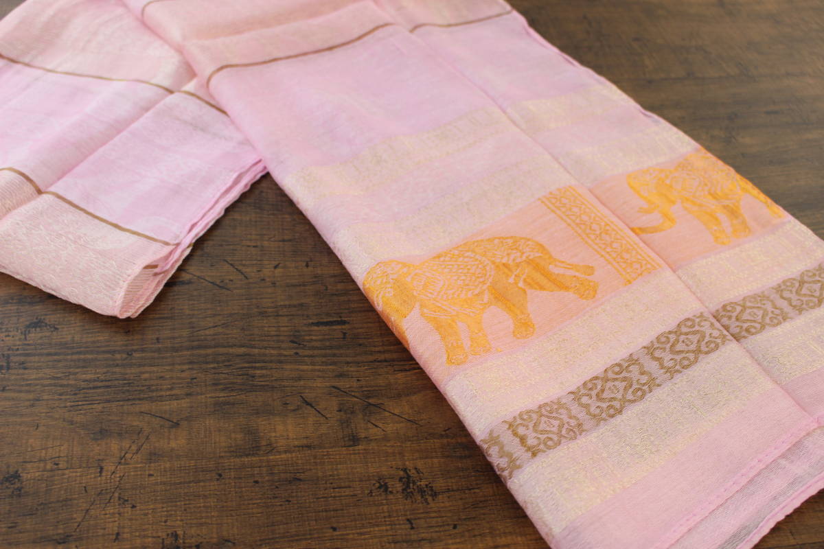  new goods spring color thin [ silk 100% SILK] Elephant pattern . pattern pink PINK Gold GOLD gold scarf / stole 