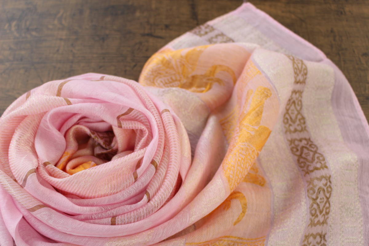  new goods spring color thin [ silk 100% SILK] Elephant pattern . pattern pink PINK Gold GOLD gold scarf / stole 