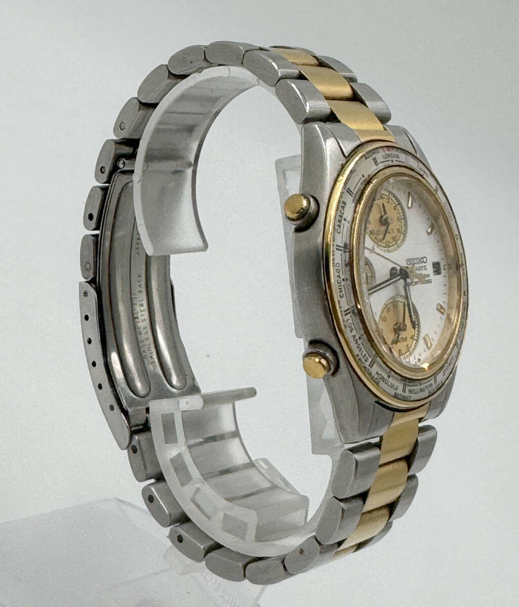 ◆セイコー SEIKO 稼働品 ワールドタイマー 白 クオーツ メンズ腕時計 5T52-6A50◆_画像3