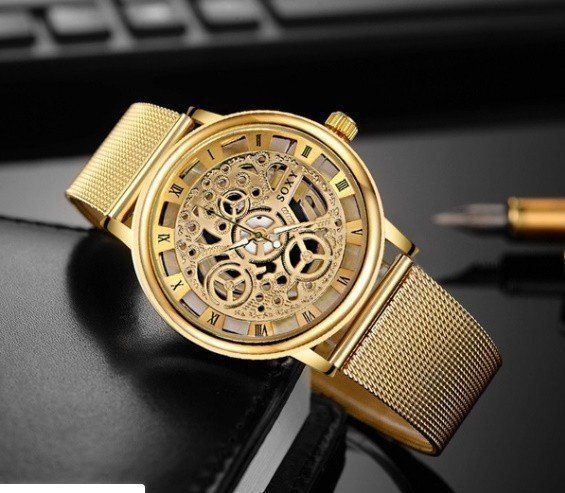 ★中空クォーツ時計 ステンレススチールメッシュベルト カジュアルメンズ腕時計レロジオMasculin LB421の画像4