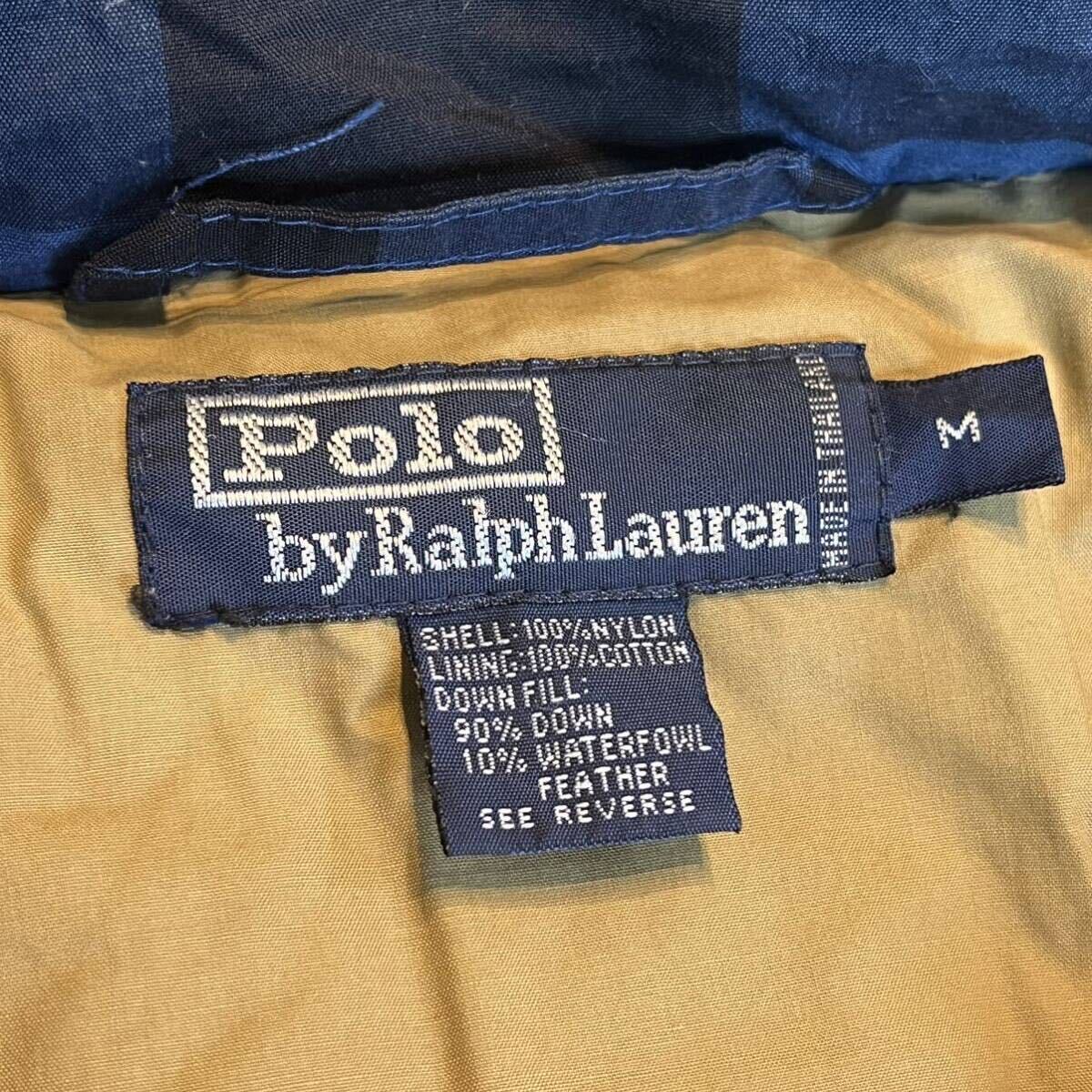 90s polo ralph lauren leather patch down jacket polo sports ダウンジャケット ラルフローレン ブラックウォッチ ブルー _画像10