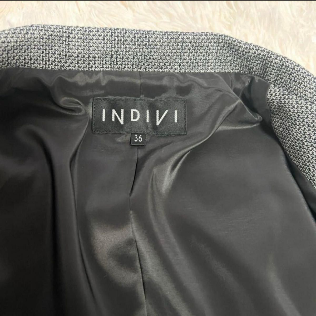 INDIVI インディヴィ　ワンボタン　シングル　ツイード グレー テーラード テーラードジャケット ジャケット 1ボタン
