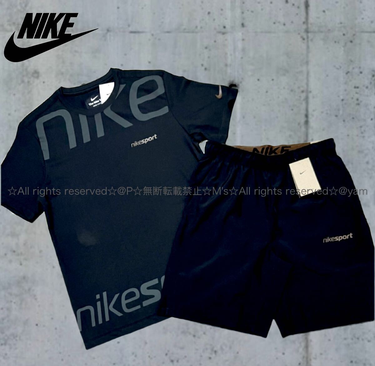 新品 NIKE ナイキ ビッグロゴ 上下セット Tシャツ ショートパンツ セッアップ 半袖 ハーフパンツ 黒 ブラック［ 2XLサイズ ］の画像1