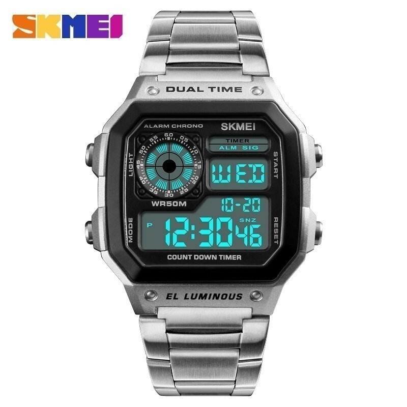 新品防水時計 ステンレス 鋼ファッション デジタル 腕時計 SKMEI メンズスポーツウォッチ カウントダウン 3色選択/1点の画像4