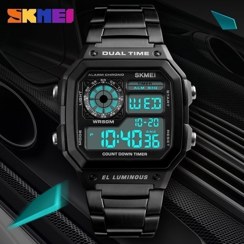 新品防水時計 ステンレス 鋼ファッション デジタル 腕時計 SKMEI メンズスポーツウォッチ カウントダウン 3色選択/1点の画像7