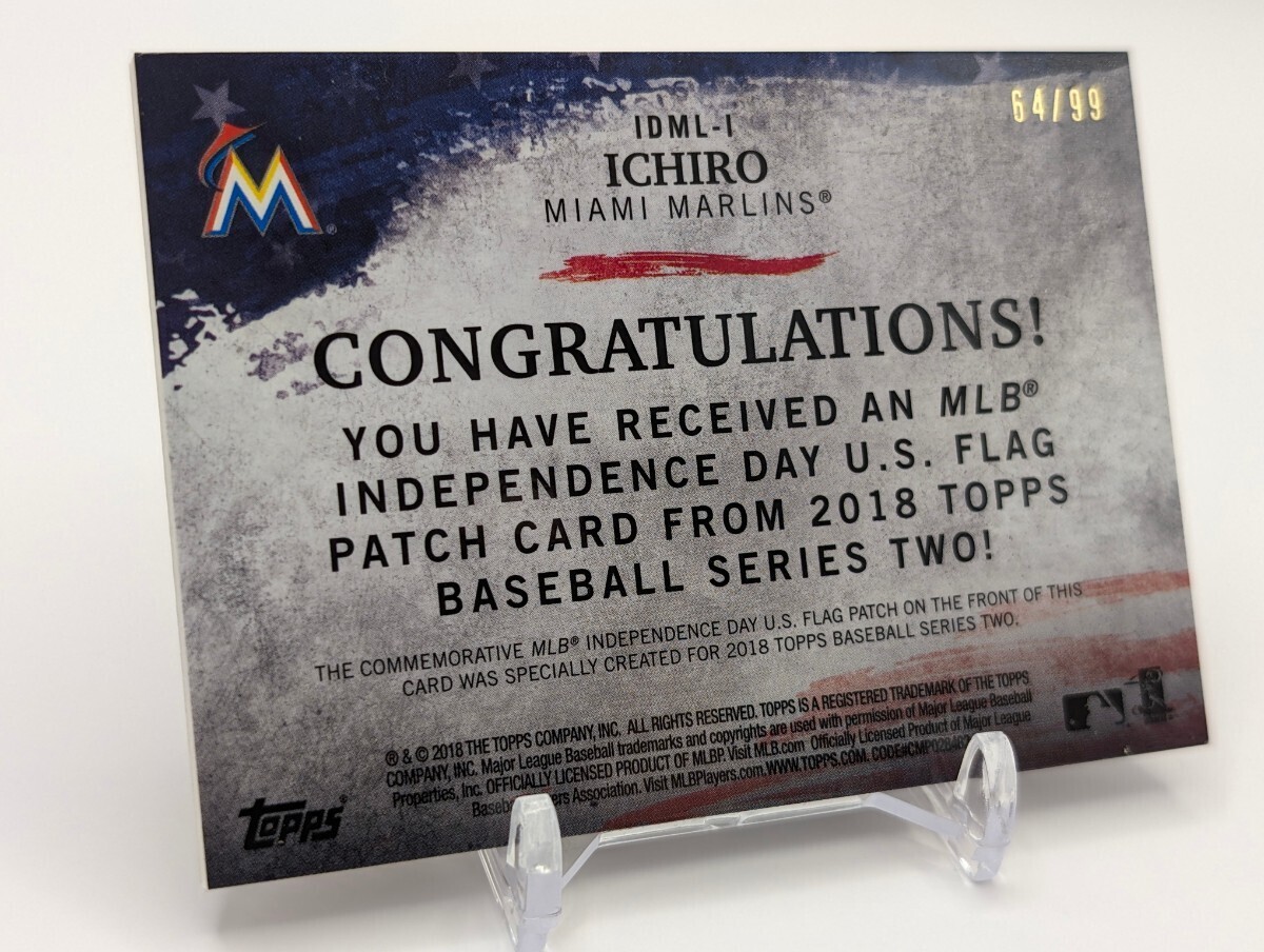 【99枚限定】イチロー/2018/Topps/Series Two/U.S FLAG PATCH CARD/マーリンズの画像6