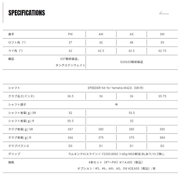 YAMAHA DRIVESTAR IRON AW 単品販売【ヤマハ】【単品】【アイアン】【ドライブスター】【SPEEDER NX for Yamaha M423i】【FLEX：SR】の画像10