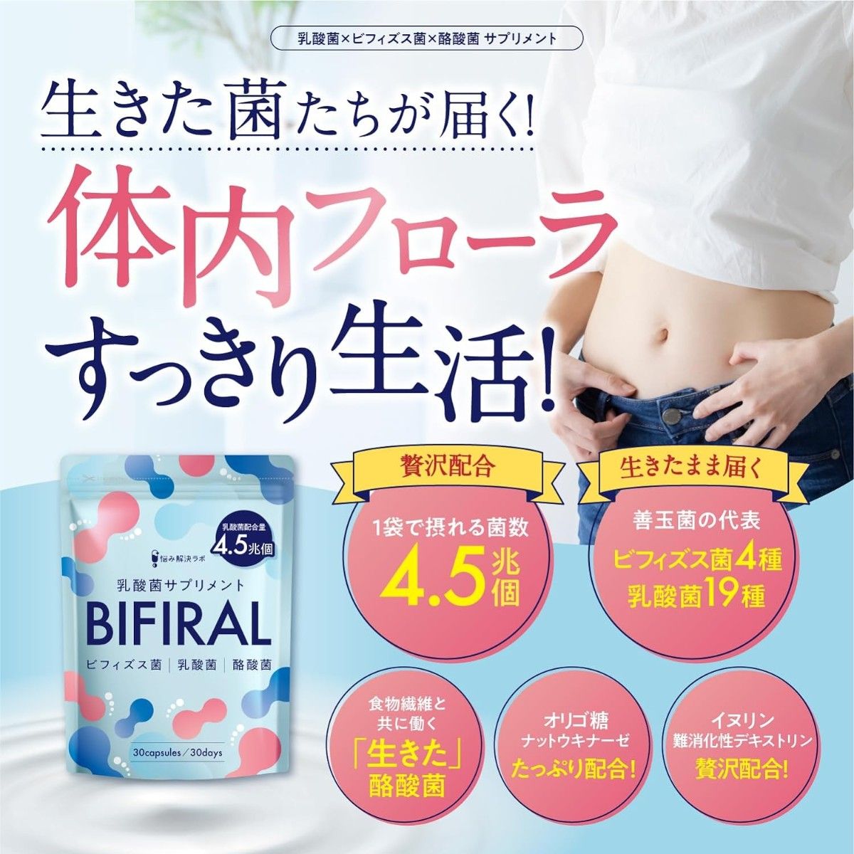 ビフィラル 乳酸菌 ビフィズス菌 酪酸菌 サプリ 4.5兆個 2袋 60日