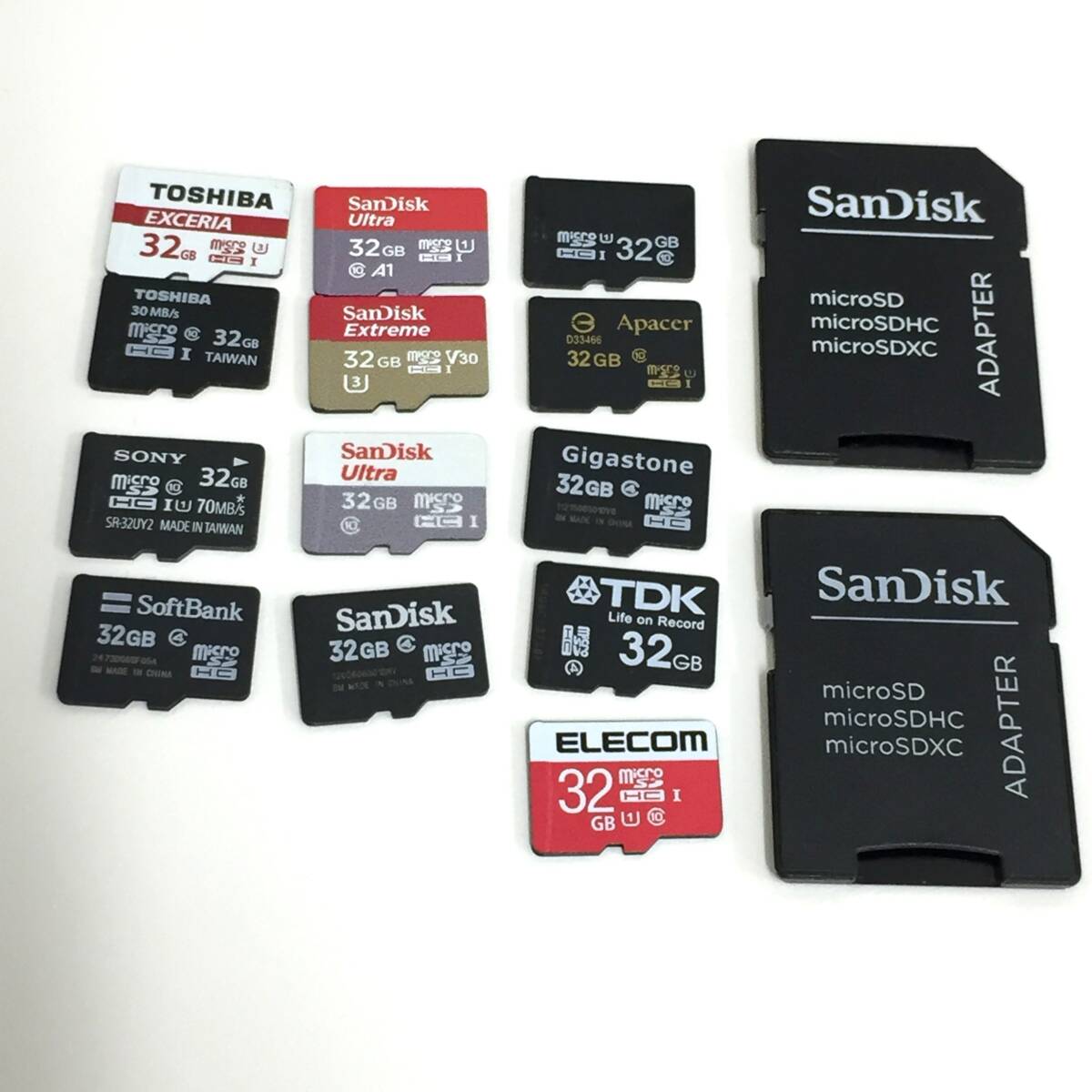 ◆microSDカード 32GB 13枚セット SanDisk TOSHIBA SONY SoftBank TDK ELECOM Gigastone Apacer Ultra Extreme EXCERIA HCの画像1