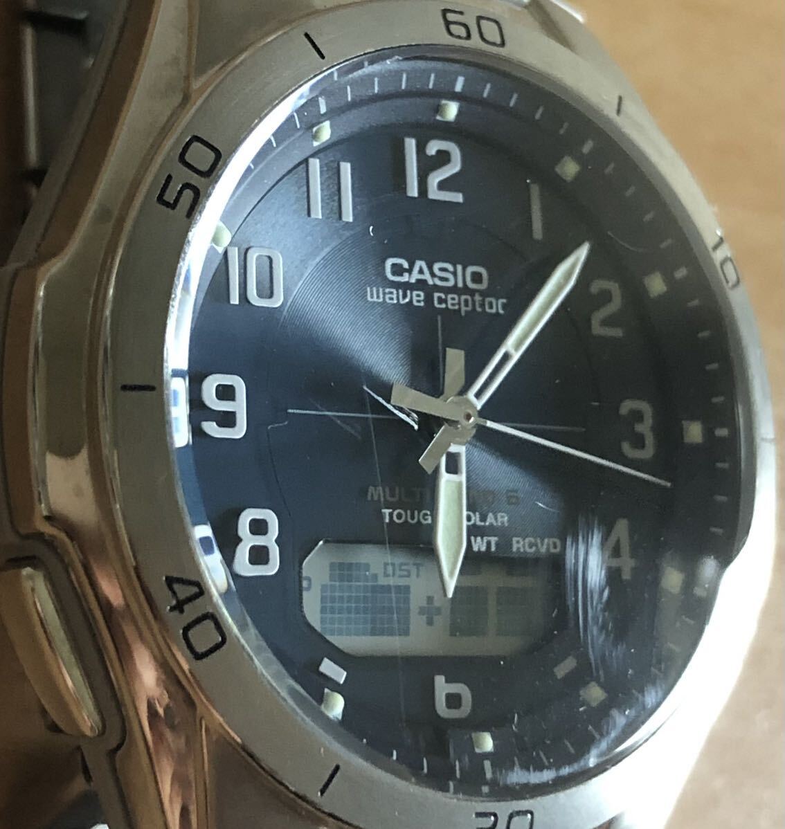 292-0383 CASIO カシオ ウェーブセプター メンズ腕時計　電波ソーラー 金属ベルト　WVA-M640 動作確認済み_画像3