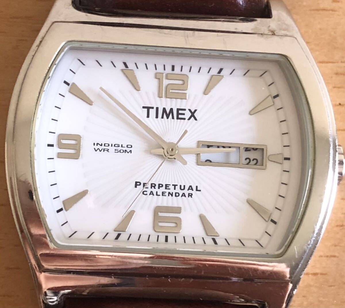 289-0708 TIMEX Timex мужские наручные часы кожа ремень кварц Perpetual календарь MM разряженная батарея работоспособность не проверялась 