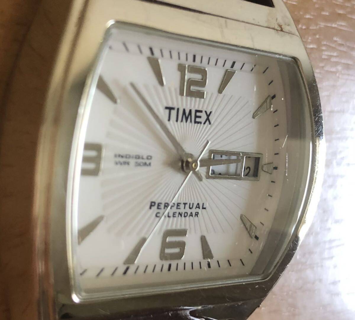 289-0708 TIMEX Timex мужские наручные часы кожа ремень кварц Perpetual календарь MM разряженная батарея работоспособность не проверялась 