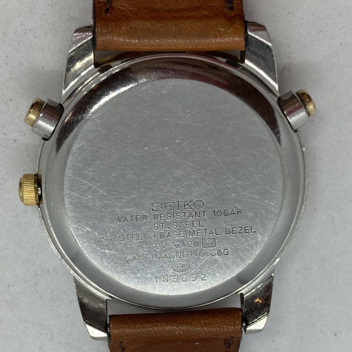268-0758 SEIKO 腕時計 革ベルト ブラウン 電池切れ 動作未確認_画像2