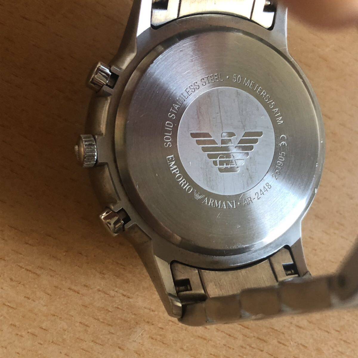 287-0178 EMPORIO ARMANI エンポリオアルマーニ メンズ腕時計 金属ベルト クオーツ クロノグラフ AR-2448 電池切れ 動作未確認の画像9