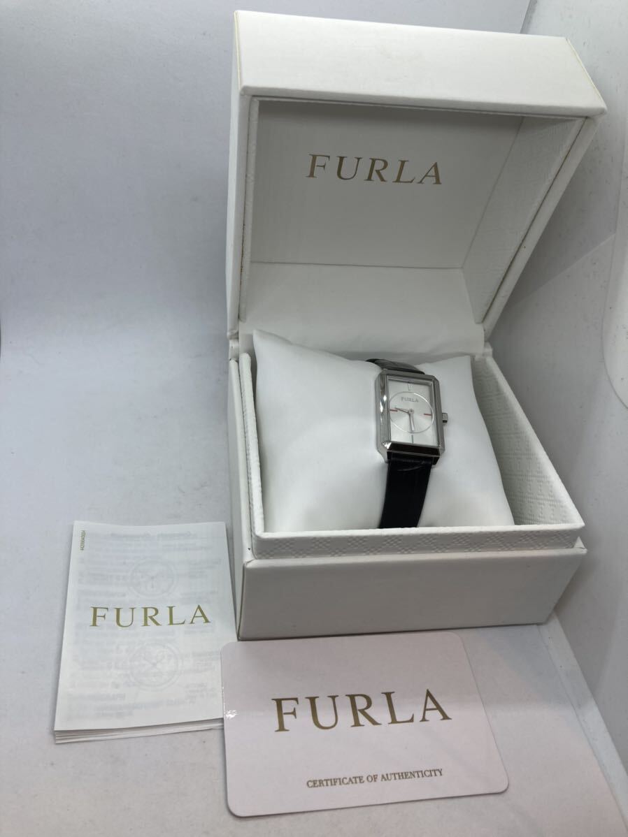 284-0243 FURLA wristwatch leather belt black flat battery operation not yet verification 