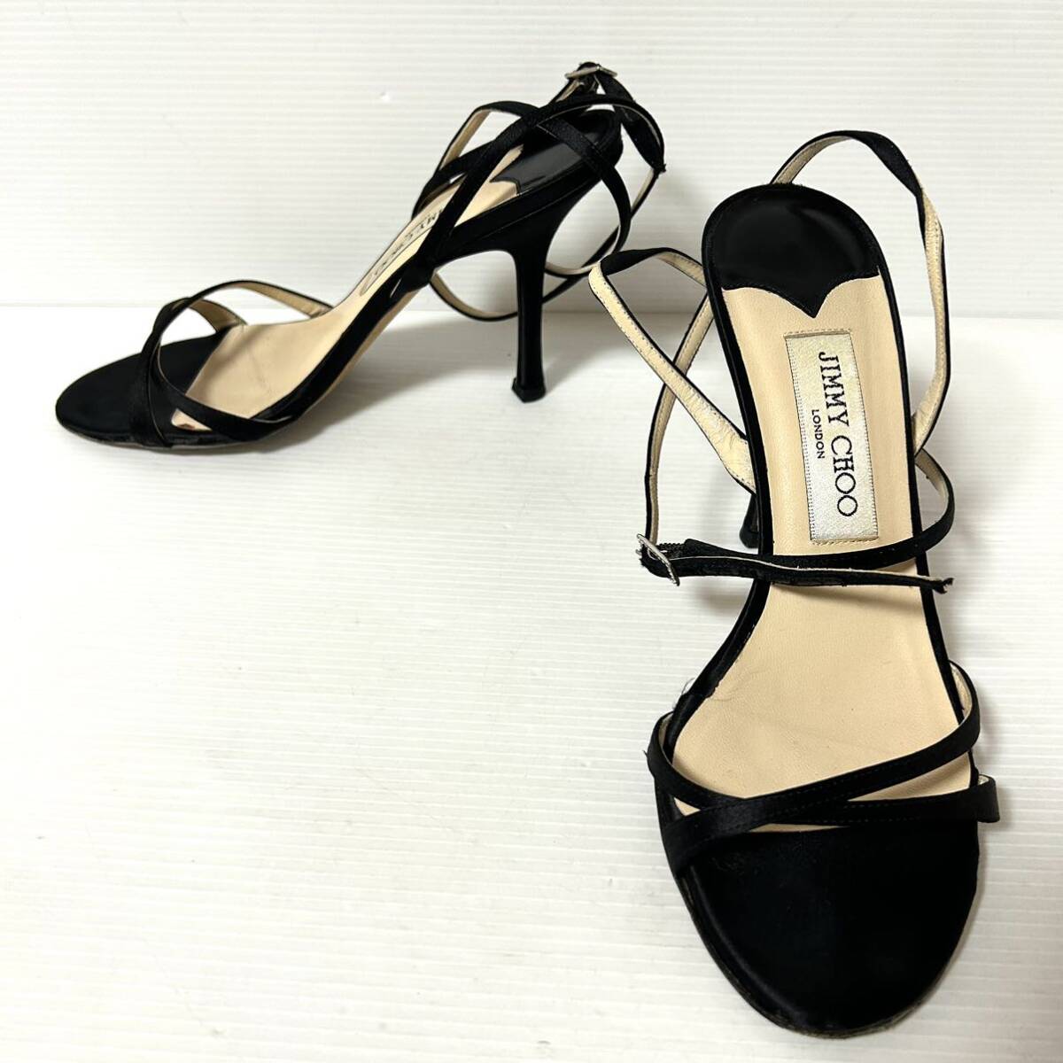 【美品】JIMMY CHOO ジミー チュウ　ヒールサンダル　ヒール9.8cm ストラップサンダル 37 23.5cm ブラック ＊BC_画像1