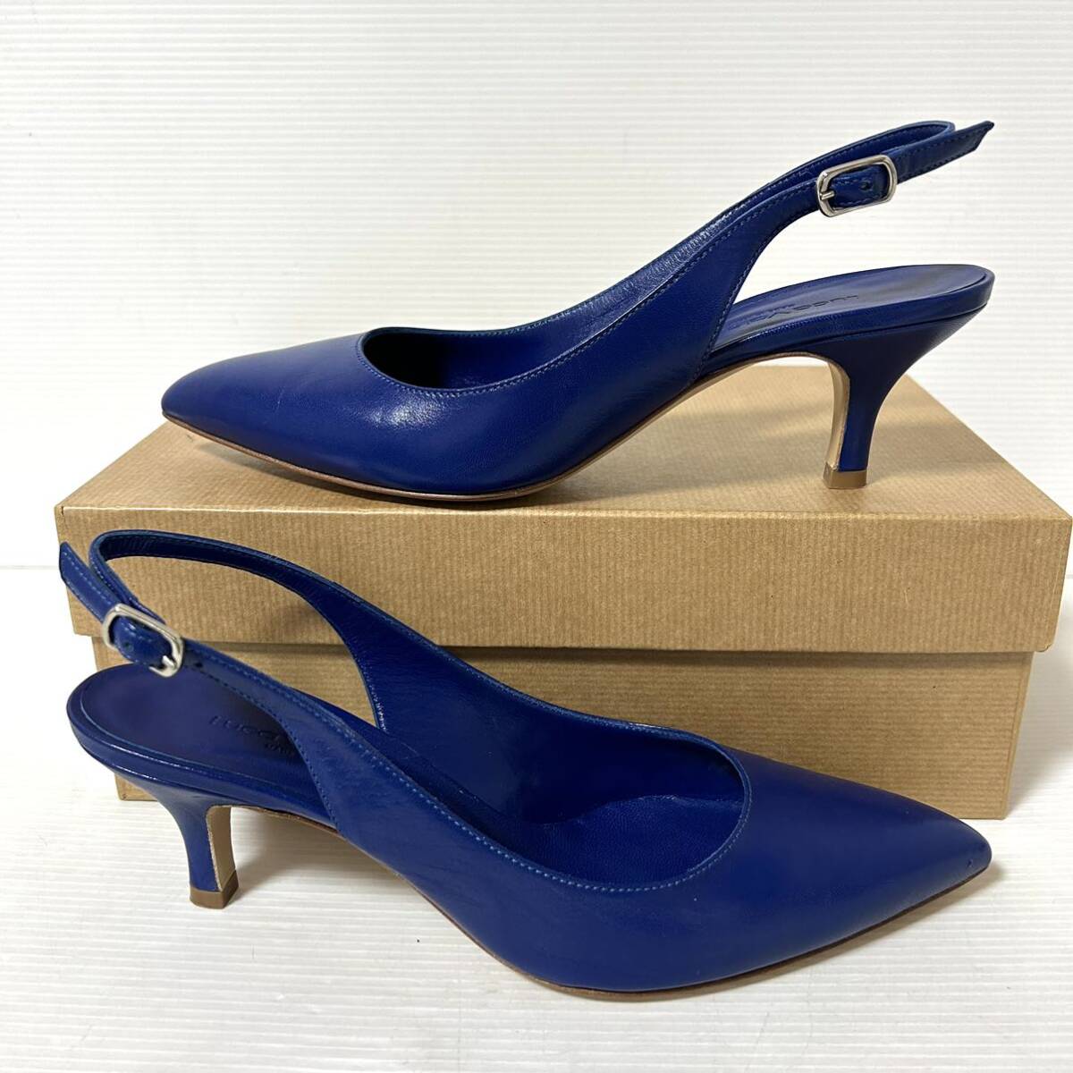 [ new old goods /BOX attaching ]LUCA VALENTINI LUKA VALENTI JAPAN -ni leather pumps back strap 37 23.5cm blue *DP