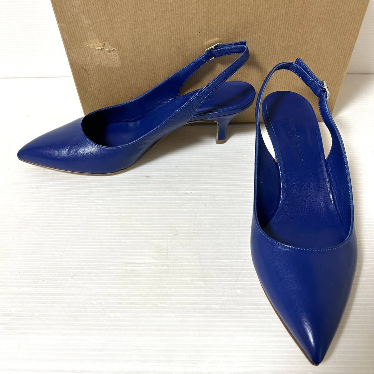 [ new old goods /BOX attaching ]LUCA VALENTINI LUKA VALENTI JAPAN -ni leather pumps back strap 37 23.5cm blue *DP