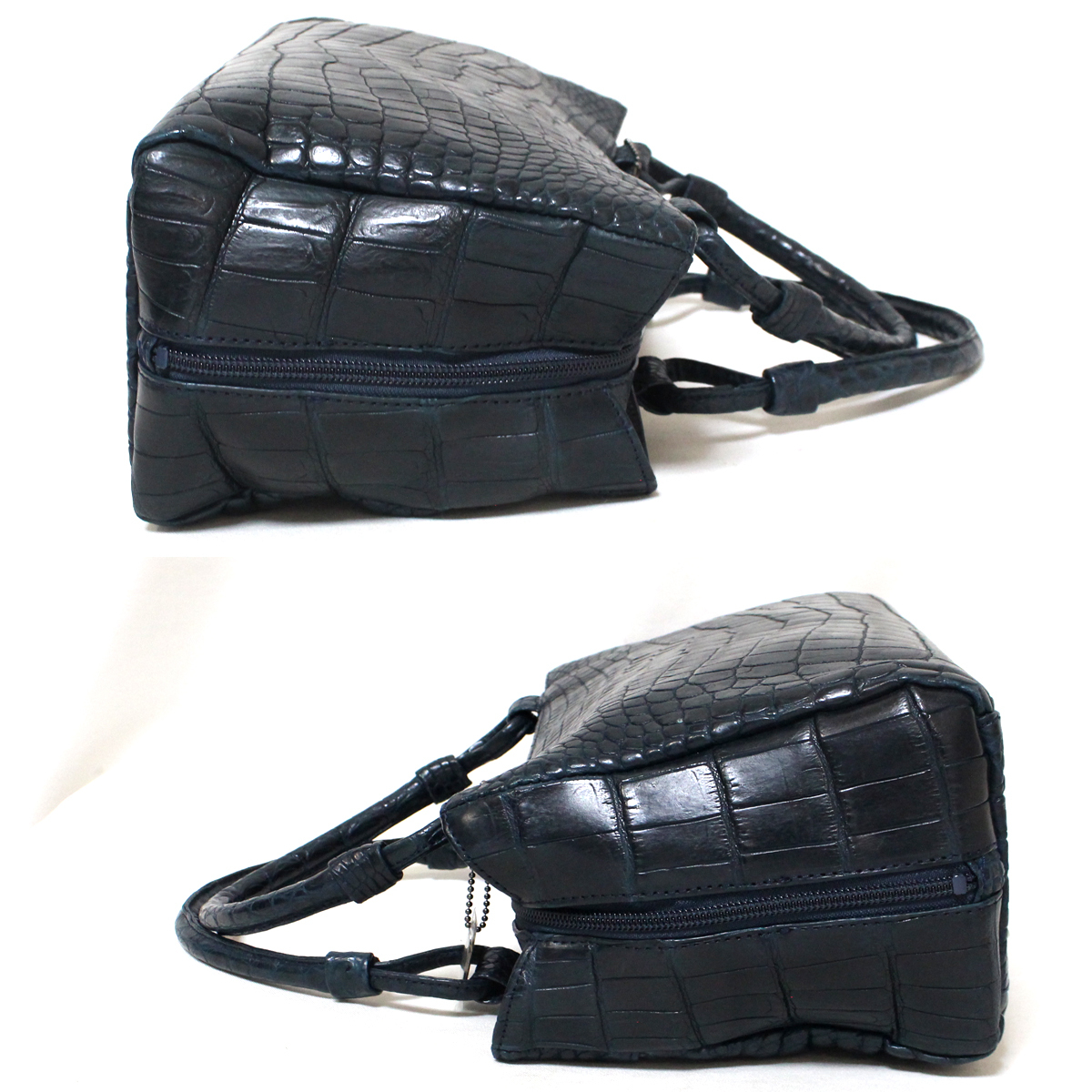  super-beauty goods JRA recognition crocodile tote bag . leather black ko shoulder bag navy JRA tag attaching handbag 28cm
