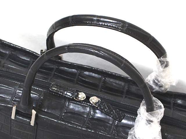  new goods unused crocodile handbag matted . leather black ko Boston bag black Mini bag 33cm