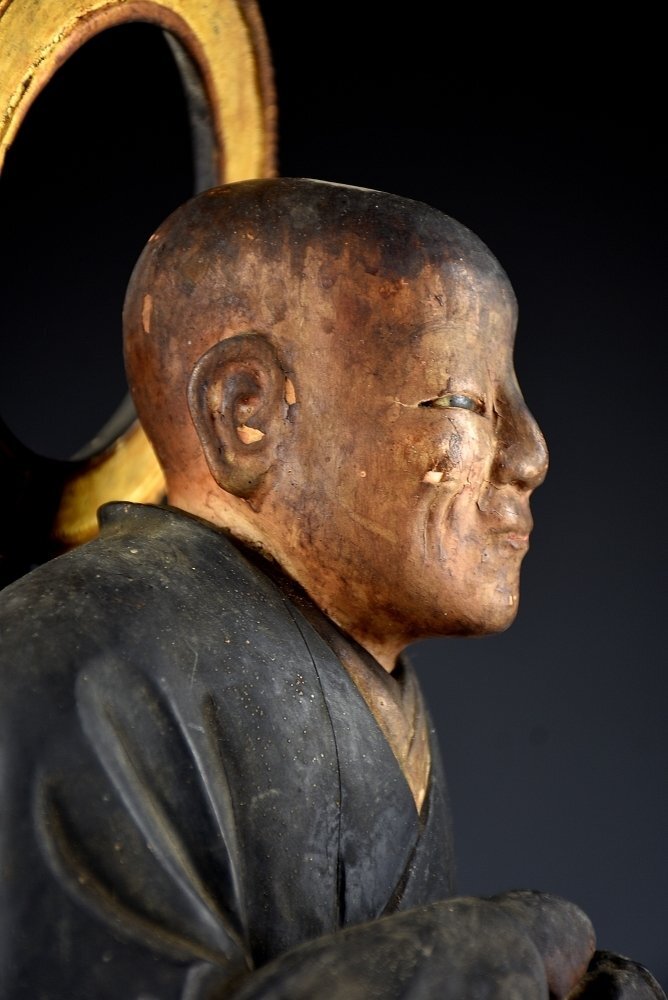 【蔵c8254】仏教古美術　木彫僧侶座像　玉眼　41ｃｍ　慶派？_画像6