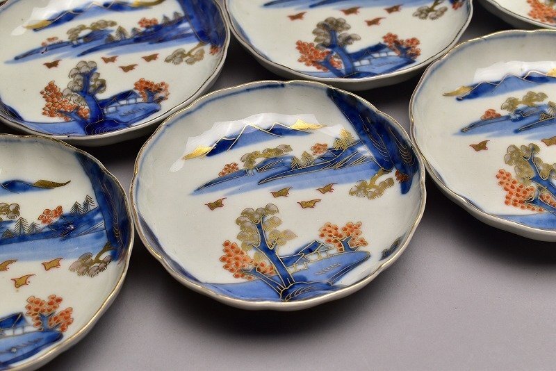蔵c5262d】伊万里 染付金彩 小皿 山水千鳥文 幕末 二十客 通物 蔵c5262d】伊万里 染付金彩 小皿 山水千鳥文 幕末 二十客 通物