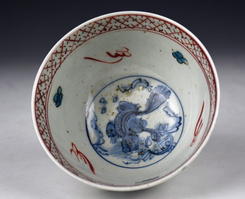 【蔵c9338】古美術 放九谷赤絵茶碗 合わせ箱 在銘：永楽造の画像7